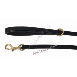 Comfy Leather Lead with PADDED Leather Handle - length 40" (1 cm wide) ~Brass: Black